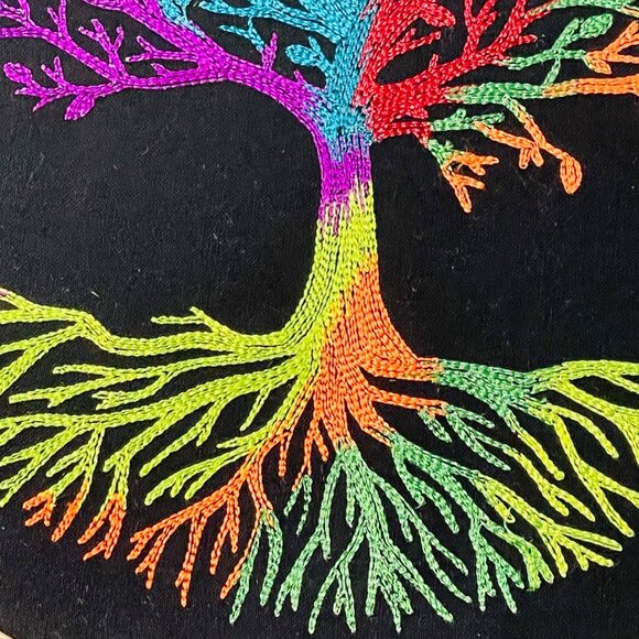 Rainbow Tree of Life Wall Art Embroidery Hoop Wood Frame 10" Handmade New - Picture 6 of 7